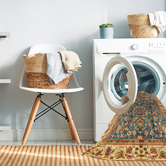 Machine Washable Abstract Metallic Gold Rug in a Washing Machine, wshabs3169