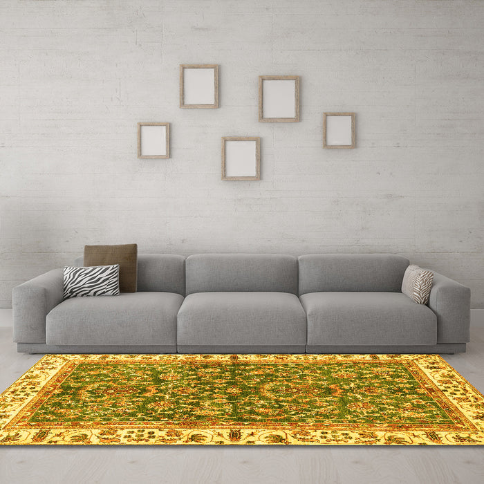 Machine Washable Abstract Yellow Modern Rug in a Living Room, wshabs3169yw