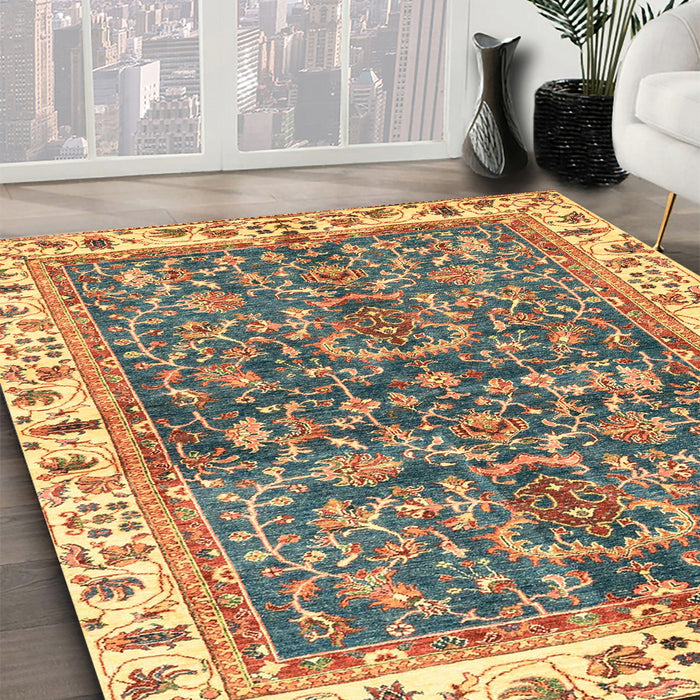 Abstract Metallic Gold Modern Rug in Family Room, abs3169