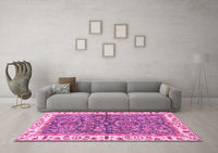 Machine Washable Abstract Pink Modern Rug, wshabs3169pnk