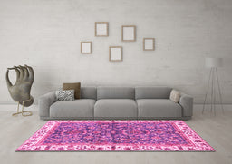 Machine Washable Abstract Pink Modern Rug in a Living Room, wshabs3169pnk