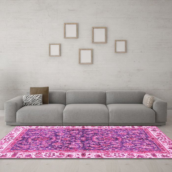 Machine Washable Abstract Pink Modern Rug in a Living Room, wshabs3169pnk