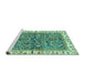 Sideview of Machine Washable Abstract Turquoise Modern Area Rugs, wshabs3169turq