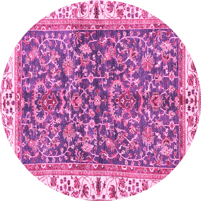 Round Machine Washable Abstract Pink Modern Rug, wshabs3169pnk