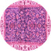 Round Machine Washable Abstract Pink Modern Rug, wshabs3169pnk