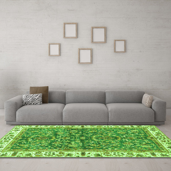 Machine Washable Abstract Green Modern Area Rugs in a Living Room,, wshabs3169grn