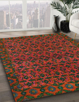 Abstract Red Modern Rug in Family Room, abs316