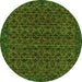 Round Machine Washable Abstract Green Modern Area Rugs, wshabs316grn