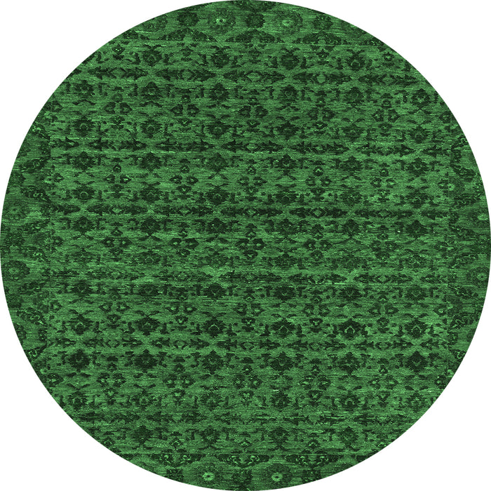 Round Machine Washable Abstract Emerald Green Modern Area Rugs, wshabs316emgrn