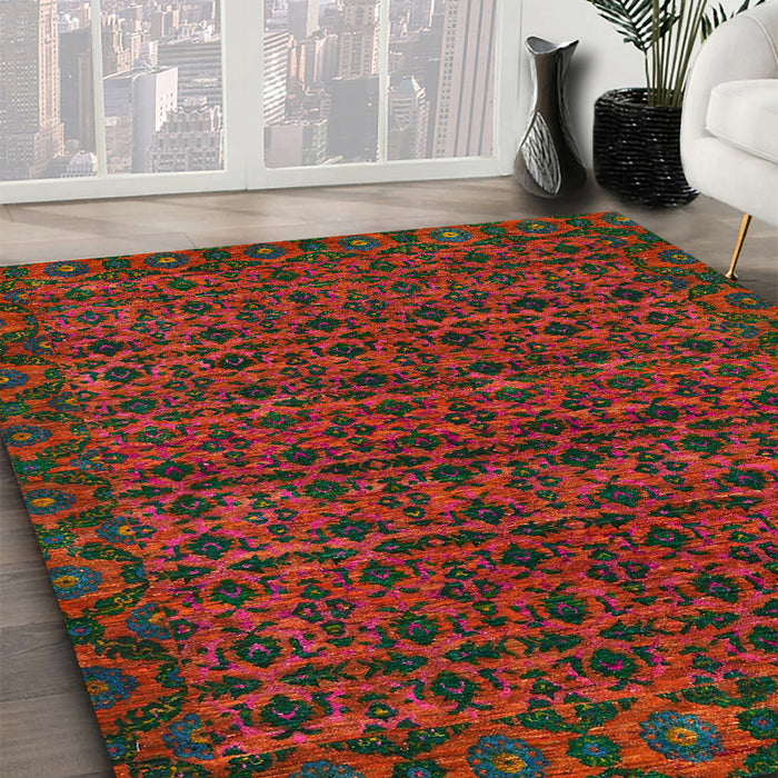 Machine Washable Abstract Red Rug in a Family Room, wshabs316