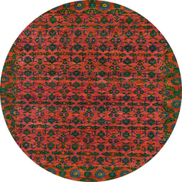 Round Machine Washable Abstract Red Rug, wshabs316