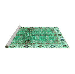 Sideview of Machine Washable Oriental Turquoise Traditional Area Rugs, wshabs3170turq