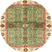 Round Abstract Brown Gold Oriental Rug, abs3170