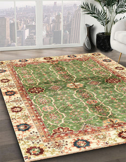 Abstract Brown Gold Oriental Rug in Family Room, abs3170