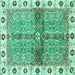 Square Machine Washable Oriental Turquoise Traditional Area Rugs, wshabs3170turq