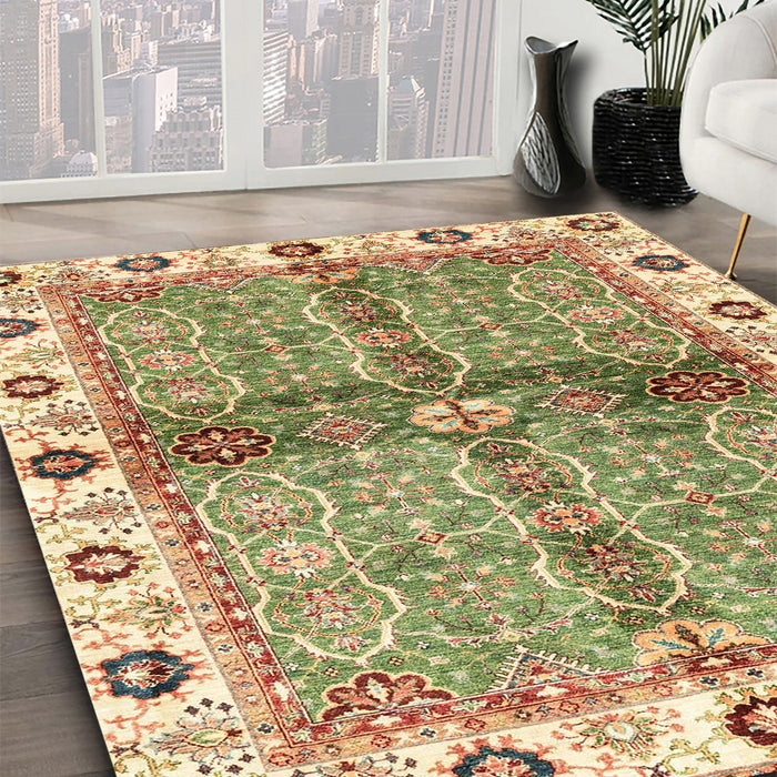 Machine Washable Abstract Brown Gold Rug in a Family Room, wshabs3170