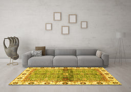 Machine Washable Oriental Yellow Traditional Rug in a Living Room, wshabs3170yw