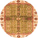 Round Machine Washable Oriental Orange Traditional Area Rugs, wshabs3170org