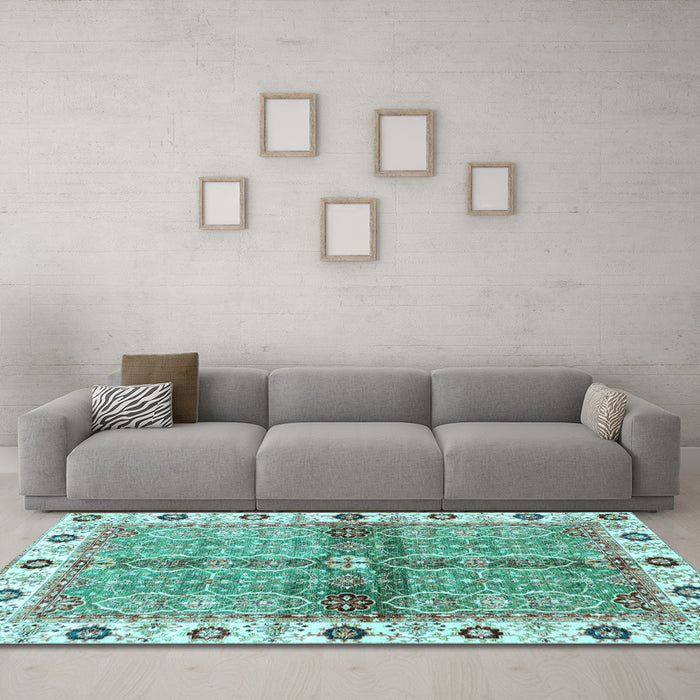 Machine Washable Oriental Light Blue Traditional Rug in a Living Room, wshabs3170lblu