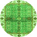 Round Machine Washable Oriental Green Traditional Area Rugs, wshabs3170grn