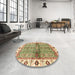 Round Abstract Brown Gold Oriental Rug in a Office, abs3170