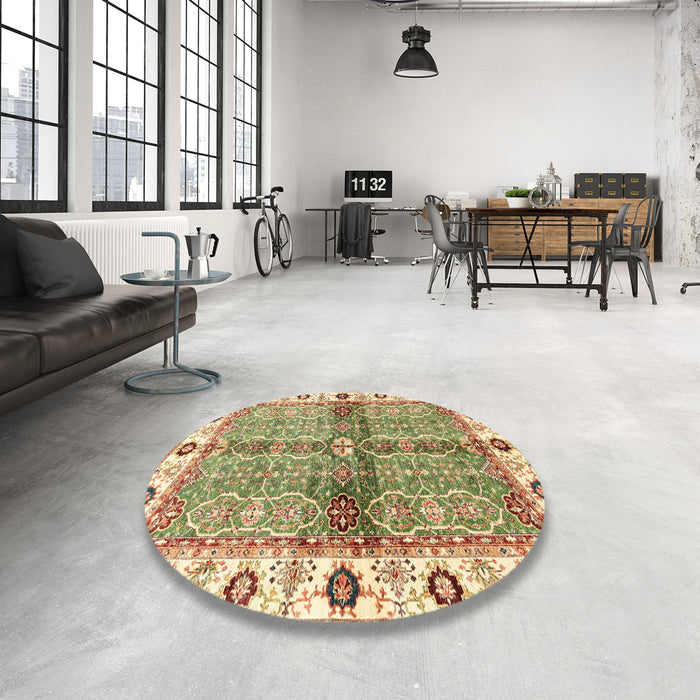 Round Machine Washable Abstract Brown Gold Rug in a Office, wshabs3170