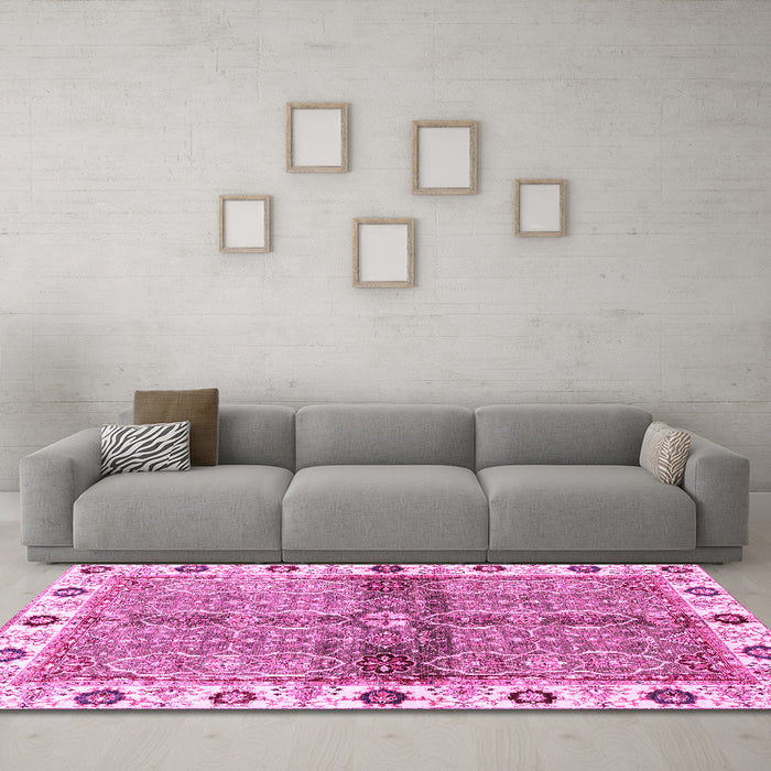 Machine Washable Oriental Pink Traditional Rug in a Living Room, wshabs3170pnk