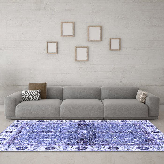 Machine Washable Oriental Blue Traditional Rug in a Living Room, wshabs3170blu