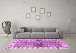 Machine Washable Oriental Purple Traditional Area Rugs in a Living Room, wshabs3170pur