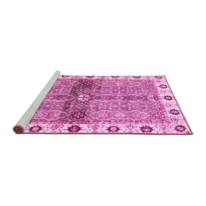 Sideview of Machine Washable Oriental Pink Traditional Rug, wshabs3170pnk