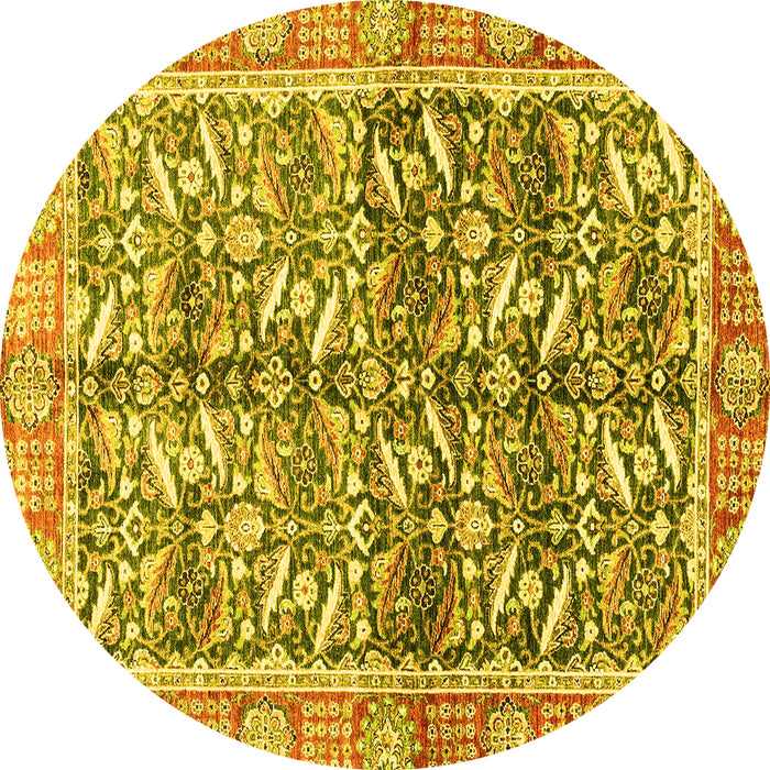 Round Machine Washable Oriental Yellow Traditional Rug, wshabs3171yw