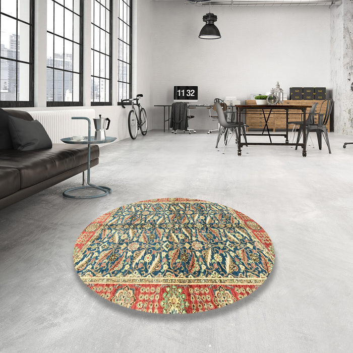 Round Abstract Brown Oriental Rug in a Office, abs3171