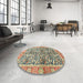 Round Abstract Brown Oriental Rug in a Office, abs3171