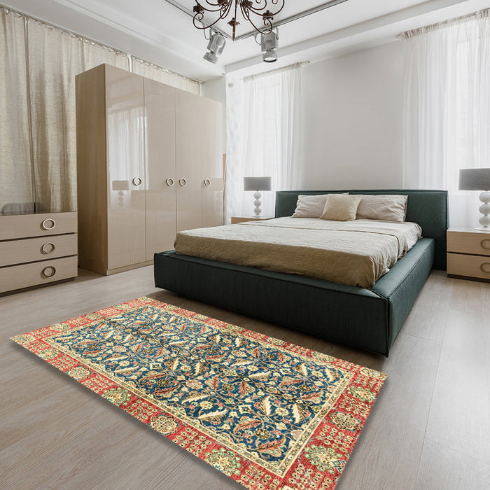 Machine Washable Abstract Brown Rug in a Bedroom, wshabs3171