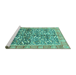 Sideview of Machine Washable Oriental Turquoise Traditional Area Rugs, wshabs3171turq