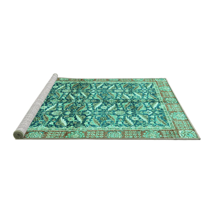 Sideview of Machine Washable Oriental Turquoise Traditional Area Rugs, wshabs3171turq
