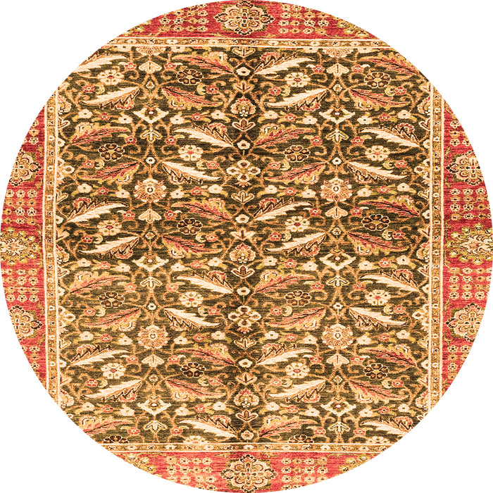 Round Machine Washable Oriental Orange Traditional Area Rugs, wshabs3171org