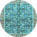 Round Machine Washable Oriental Light Blue Traditional Rug, wshabs3171lblu