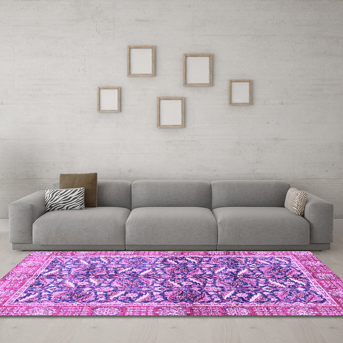Machine Washable Oriental Purple Traditional Area Rugs in a Living Room, wshabs3171pur