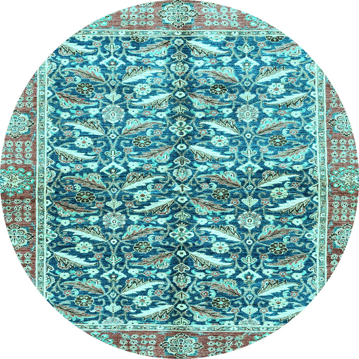Round Oriental Light Blue Traditional Rug, abs3171lblu