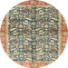 Round Abstract Brown Oriental Rug, abs3171