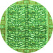 Round Machine Washable Oriental Green Traditional Area Rugs, wshabs3171grn