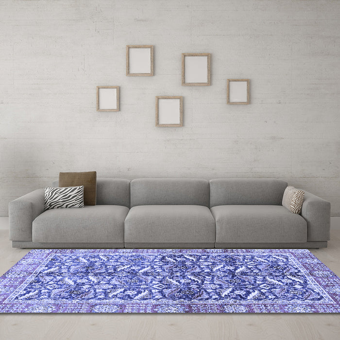 Machine Washable Oriental Blue Traditional Rug in a Living Room, wshabs3171blu
