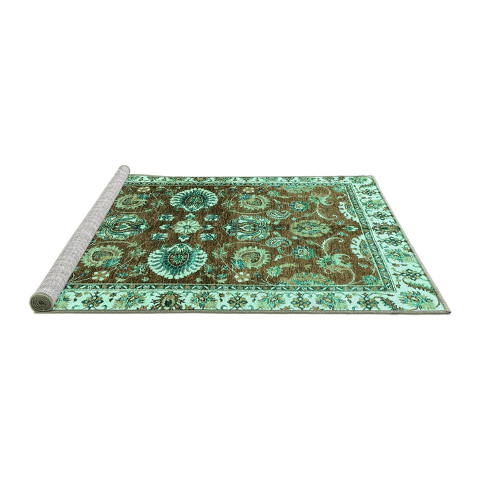 Sideview of Machine Washable Abstract Turquoise Modern Area Rugs, wshabs3172turq