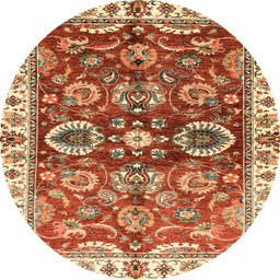 Round Abstract Yellow Modern Rug, abs3172