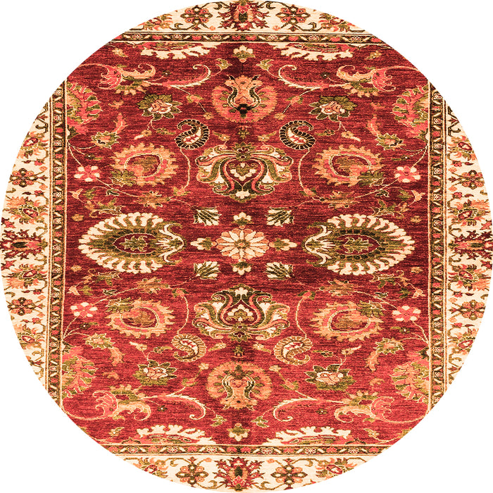 Round Machine Washable Abstract Orange Modern Area Rugs, wshabs3172org