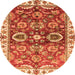 Round Machine Washable Abstract Orange Modern Area Rugs, wshabs3172org