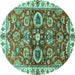 Round Machine Washable Abstract Turquoise Modern Area Rugs, wshabs3172turq