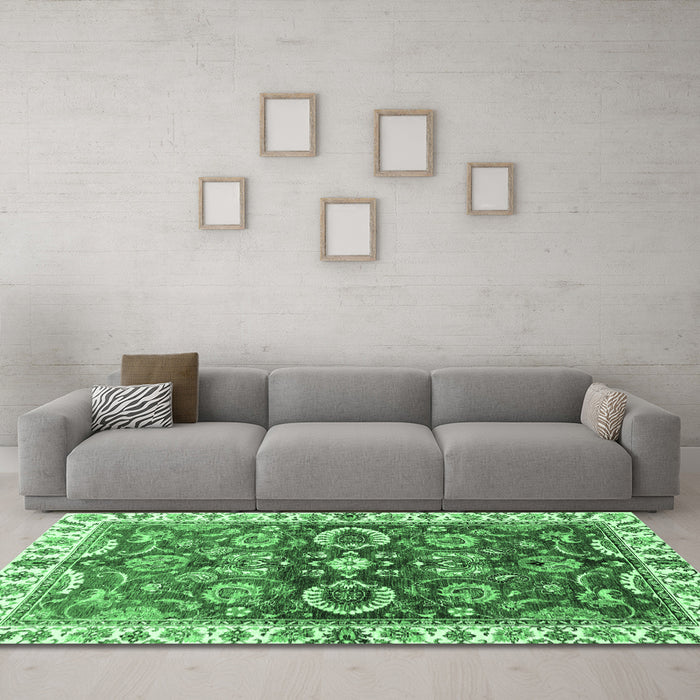 Machine Washable Abstract Emerald Green Modern Area Rugs in a Living Room,, wshabs3172emgrn