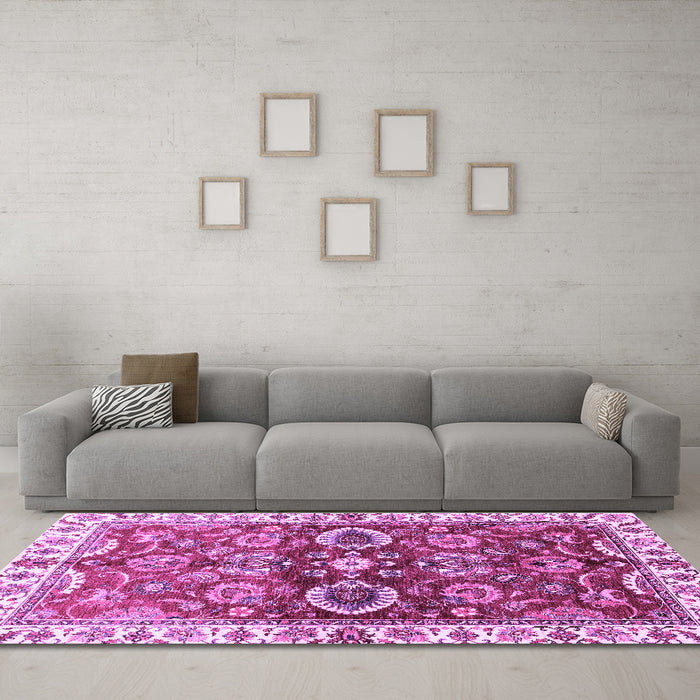 Machine Washable Abstract Purple Modern Area Rugs in a Living Room, wshabs3172pur